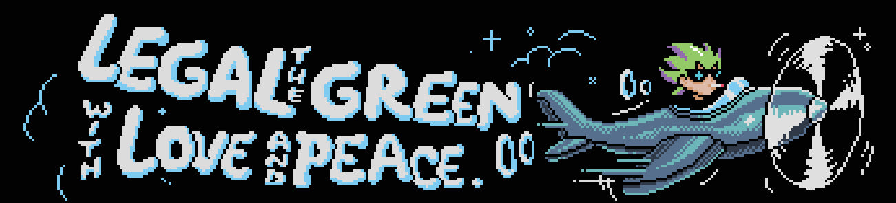 Original LEGAL THE GREEN, LOVE AND PEACE illustration with airplane
