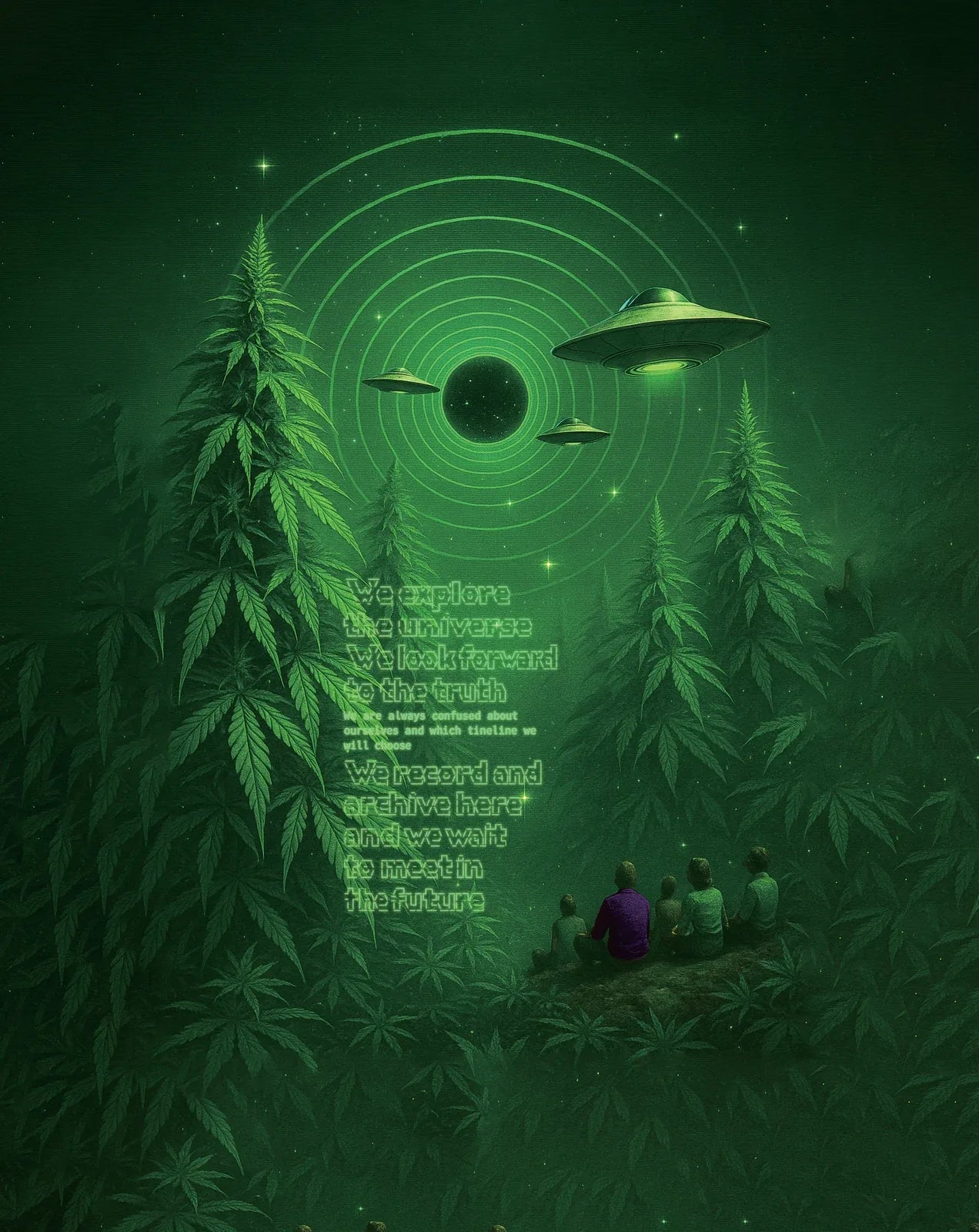 Flying saucers and concentric forest tunnel